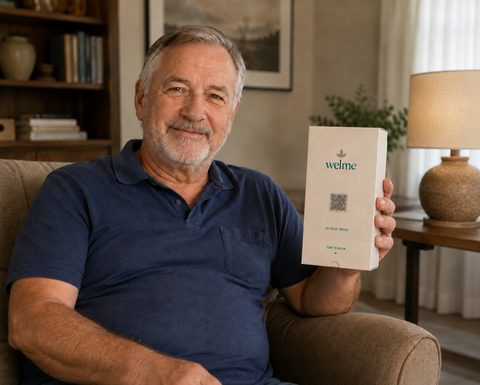 Man on his sofa with a Welme box